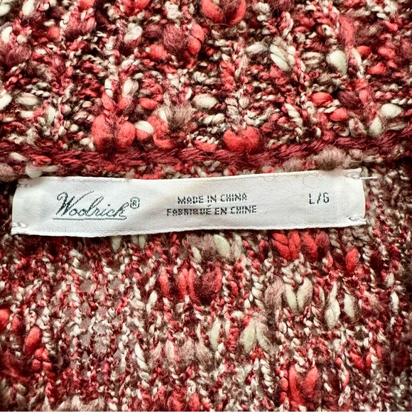 Woolrich Red Beige Marled Knit Quarter Zip Mock Neck Wool Blend Sweater Size L - Picture 5 of 16